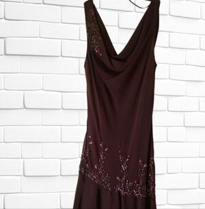 Xscape Elegant Dark Purple Dress with Purple Embellishments Midi